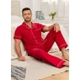thumbnail image 5 of ANLIQI Mens Pajamas Set 100% Cotton Soft Button Pajamas for Men Short Sleeve Sleepwear 2 Piece Lounge Pjs Sets (Wine Red,L), 5 of 8