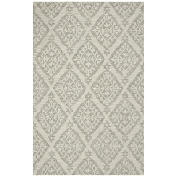 SAFAVIEH Micro-Loop Linton Damask Trellis Wool Area Rug, Light Grey, 5' x 8'