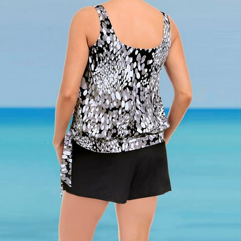 FAFWYP Womens Tummy Control Tankini Bathing Suit 2 Piece Plus Size High  Waisted Swimsuit with Boyshort Bottom Print Beach Bikini Set