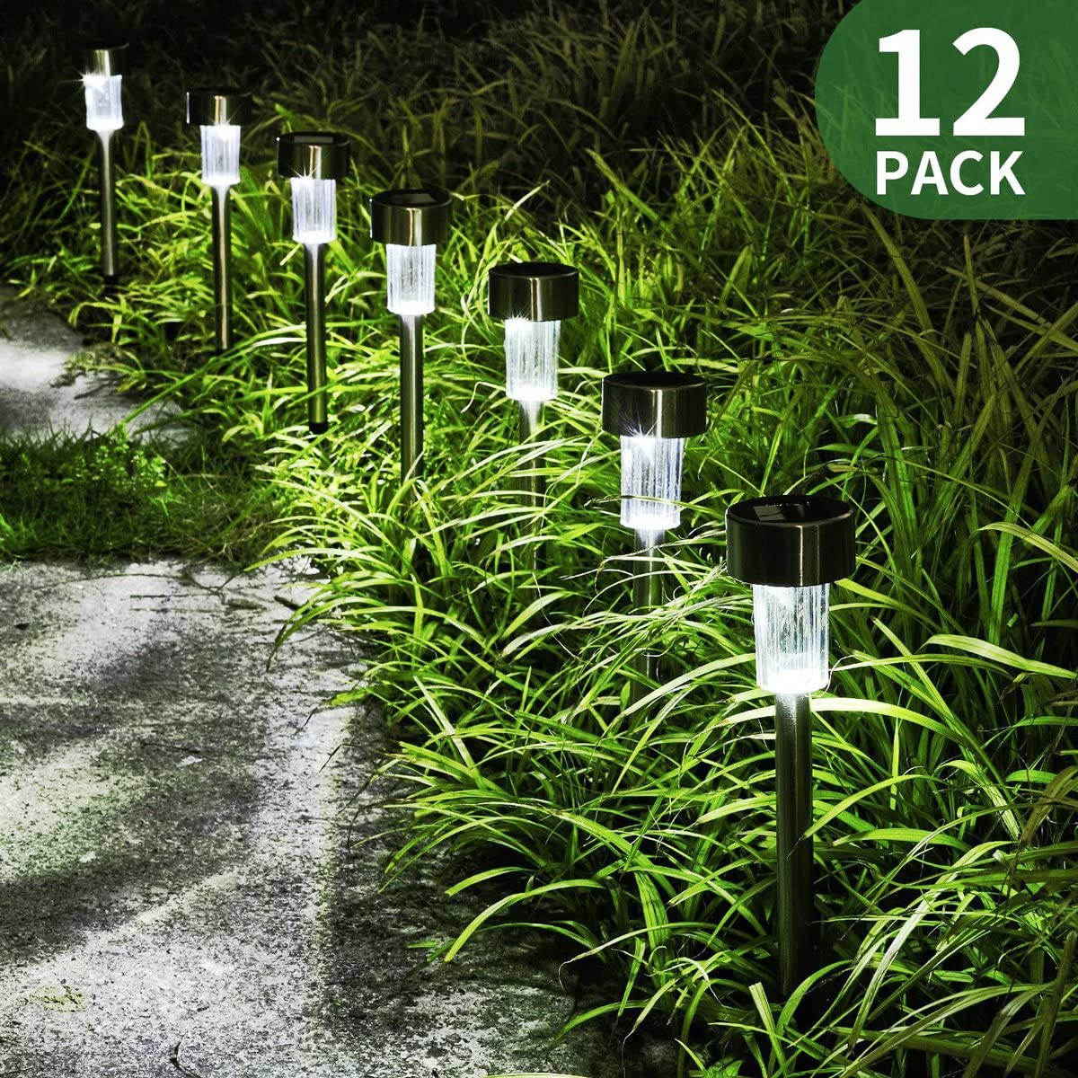 Solar Garden Lights, 12Pack Solar Lights Outdoor - Waterproof, Stainless Steel Outdoor Solar Lights, LED Solar Powered Landscape Lighting for Yard Patio Walkway Landscape In-Ground Spike Pathway - image 2 of 11