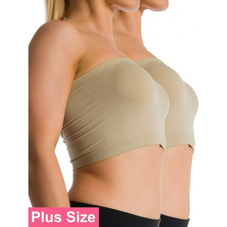 Kuda Moda 2 Pack Plus Size Seamless Strapless Bandeau Bra Sports Tube Top  Bra XL-4X (No Pad)