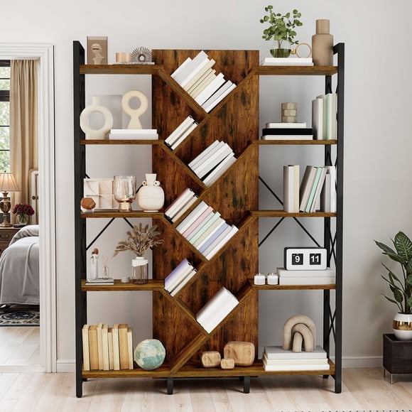 DEXTRUS Bibliothèque et Étagère de 70,8 Po de Hauteur, Organisateur d'Étagères Grand Présentoir pour Salon, Brun