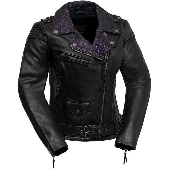 First Mfg Co - Iris - Women's Motorcycle Biker Riding Black Leather Jacket - 2X Large - Adjustable Belt Armor Pockets