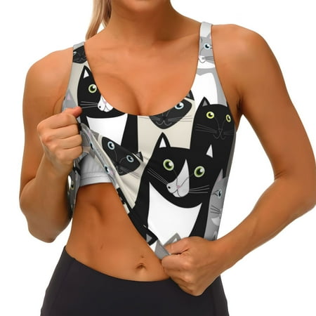 Qokaie Colors Cats Pattern Womens Scoop Neck Sports Bra Breathable Workout Vest Padded U Back Medium Impact Fitness Gym Yoga Bra Workout Crop Top