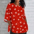 thumbnail image 4 of Plus Size Linen T Shirts Womens Floral/Dots Printed Crewneck Loose Graphic Tees 3/4 Sleeve Summer Fall Tops S-5XL (XL, Red), 4 of 5