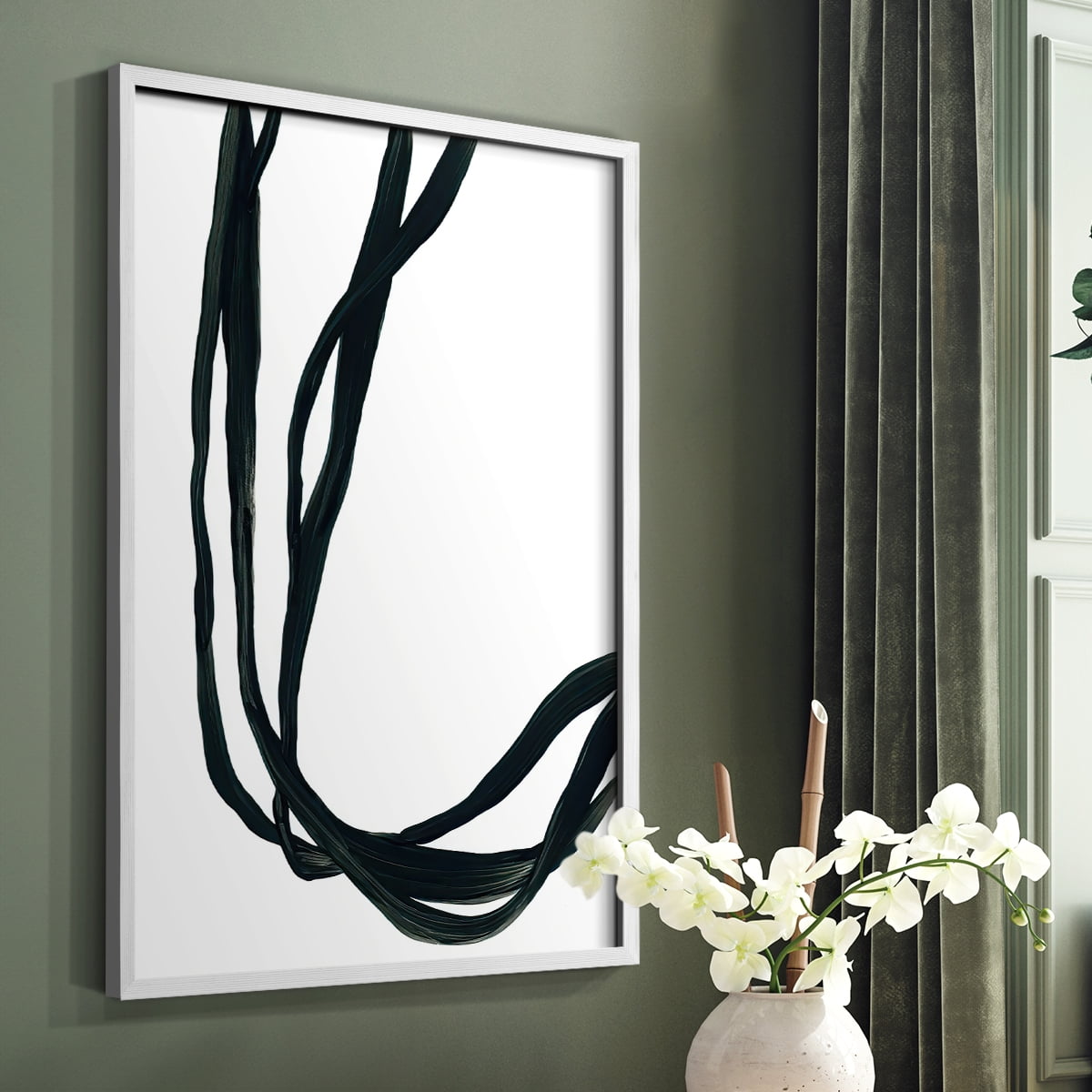 Onyx Ribbon II in White Solid Wood 8 x 10 Framed Print