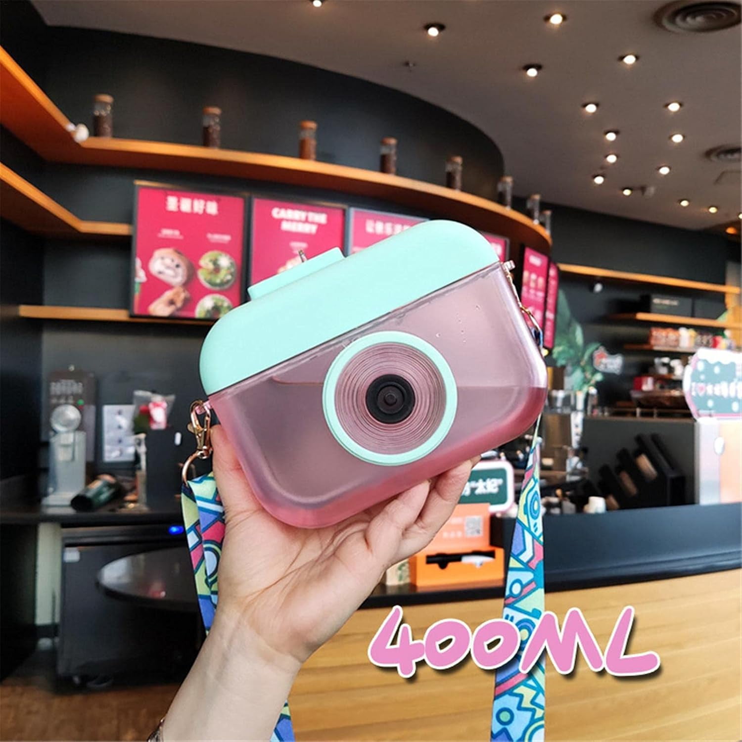 Creative Camera-Shaped Water Bottle For Kids - 400ml Leakproof With Straw & Adjustable Strap, Transparent, Great For School & Travel