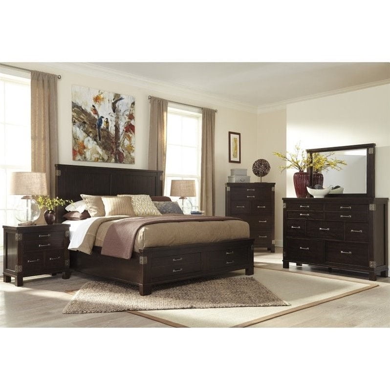 Ashley Haddigan 6 Piece Wood King Drawer Bedroom Set In Dark Brown Walmart Com Walmart Com