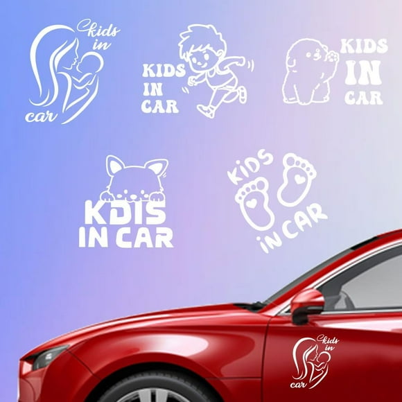 5 Styles in Car Stickers 6.1x5.83 Inches Signs Vinyl Car Decals Cute Safety Sign Plastic Vehicle Decoration Decals for Car Window and Body Cling