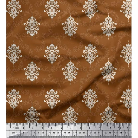 Soimoi Satin Silk Fabric Filigree Damask Printed Craft Fabric by The Yard 42 Inch Wide