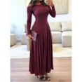 thumbnail image 4 of Women's Fall Long Sleeve Wedding Guest Dresses One Shoulder Elegant Formal Pleated Midi Maxi Dress Wine Red M, 4 of 7