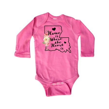 

Inktastic Louisiana Home is Where the Heart is with Watercolor Floral Gift Baby Boy or Baby Girl Long Sleeve Bodysuit