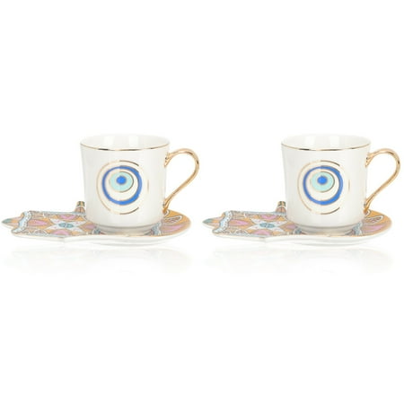 

Bestonzon 2 Sets of Eye Pattern Coffee Cup Decorative Milk Cup Office Tea Cup with Saucer