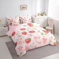 thumbnail image 4 of Homewish Kids Strawberry Fruit Twin Bedding Sets 7-Piece, Pink Blossoms Flower Bedding Comforter Set, Princess Cartoon Theme Reversible Sheet Sets, Lightweight Room Decor, 4 of 8