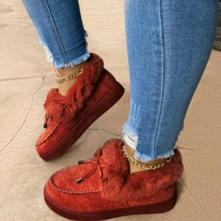 

Ocuuer Women Winter Warm Cotton Shoes Flat Bottom Plush Shoes