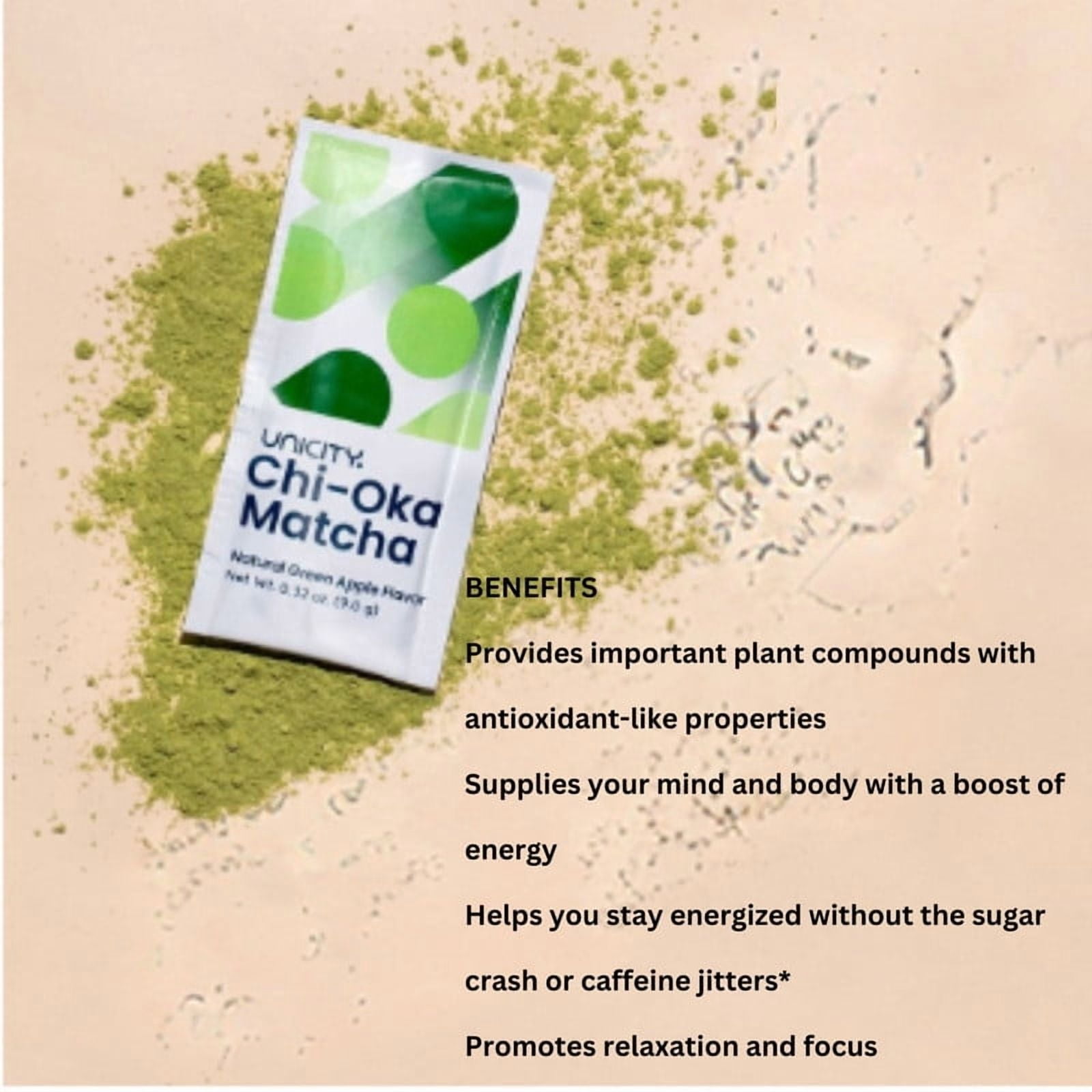 UNICITY Chi-Oka Matcha Green Tea Natural Green Apple Flavor 30 Packets