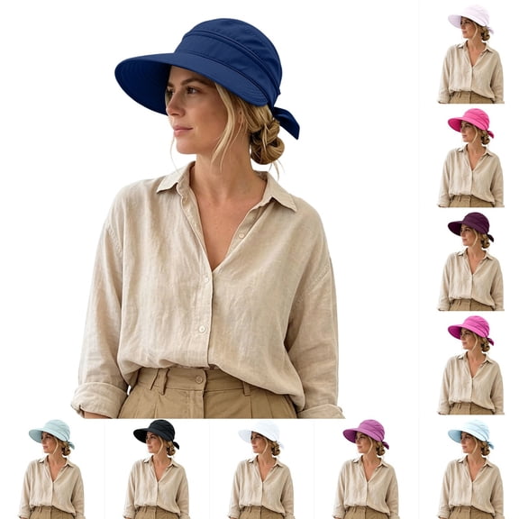 Lispipm Women's Wide Brim Sun Hat Ponytail Friendly Visor Quick Drying Summer Foldable Beach Caps Ladies Foldable Hiking Hats Black