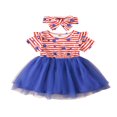 thumbnail image 1 of Filles Tout-Petits 4ème de Juillet Tenue Étoiles Rayures Imprimé Volants Manches Courtes Tutu Robe et Bandeau, 1 of 6