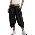 thumbnail image 3 of Oksale Barrel Capri Pants for Women Soft Cozy Cotton Linen Capris with Pockets Elastic Cross Waisted Summer Cropped Trousers Casual Loose Pleated Front Vacation Clothing Black 2XL, 3 of 8