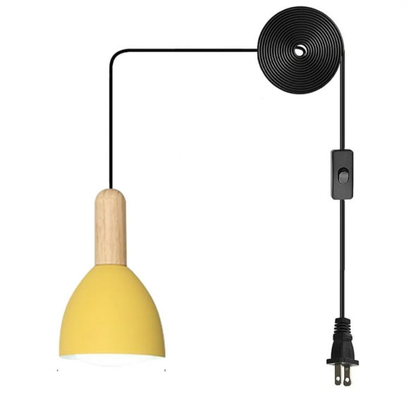 JLOWCO Farmhouse Corded Hanging Light Fixture Plug in Light Socket Modern Pendant Lights Kitchen Island Lighting Small Yellow Pendant Light Fixtures (LED Bulb Include)