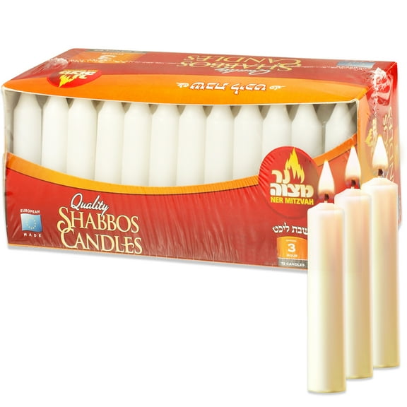 Ner Mitzvah, 3 Hour Candle Lighting Shabbat Candles - White (72 Pack)