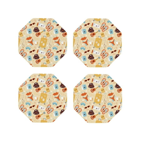 

Tideii Summer Travel for Leather Coasters 4 Pieces Anti-fouling and Anti-scalding Decorative Coasters Suitable for Restaurants Kitchens Coffee Shops-Octagon
