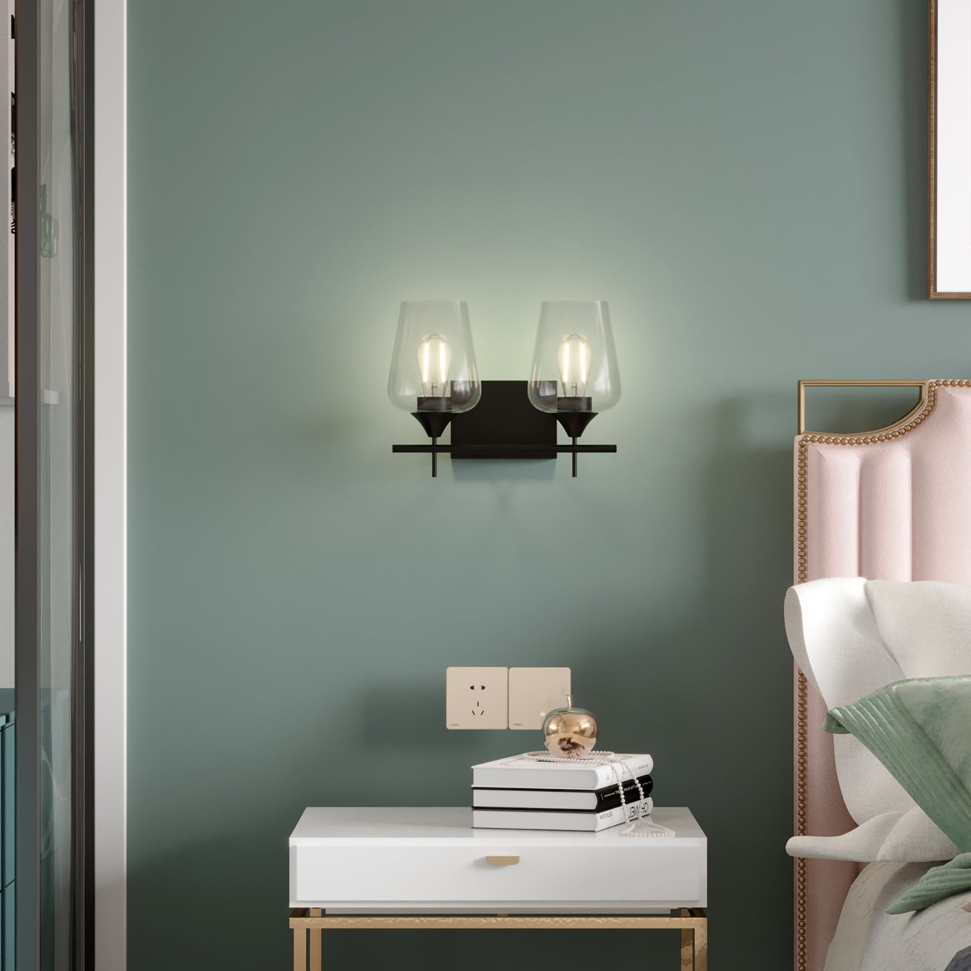 Costway 2-Light Wall Sconce Modern Bathroom Vanity Light Fixtures with Clear Glass Shade