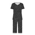 thumbnail image 7 of Tnhcen Women Pajama Set 2 Piece Short Sleeve V Neck Top and Capri Pants Floral Print Lounge Wear Soft Stretch Nightwear Matching Set Summer Sleepwear Casual Home Wear S-2XL, 7 of 7