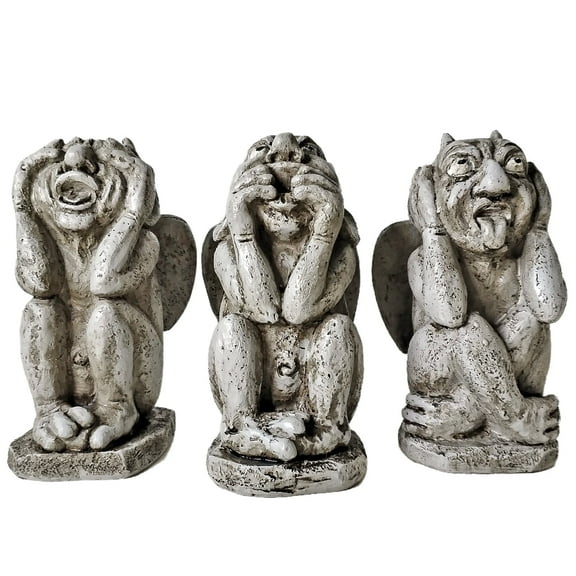Winged Gargoyles Statue Garden Guardian Sculpture Gothic Indoor Outdoor Garden Decor Statue,Hear No Evil See No Evil Speak No Evil,6.3 Inch Figurine Set