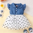 thumbnail image 3 of OLLUISNEO 4-5T Toddler Baby Girls Summer Dress Flying Sleeve Stitched Polka Dot Mesh Dress, 3 of 8