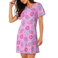 thumbnail image 2 of Uemuo Donuts Pattern Women’s Nightdress – Casual Sleep Shirt, Soft Relaxed Fit Short-Sleeved Cotton Sleepwear for Home, Bedtime, and Lounging, 2 of 6