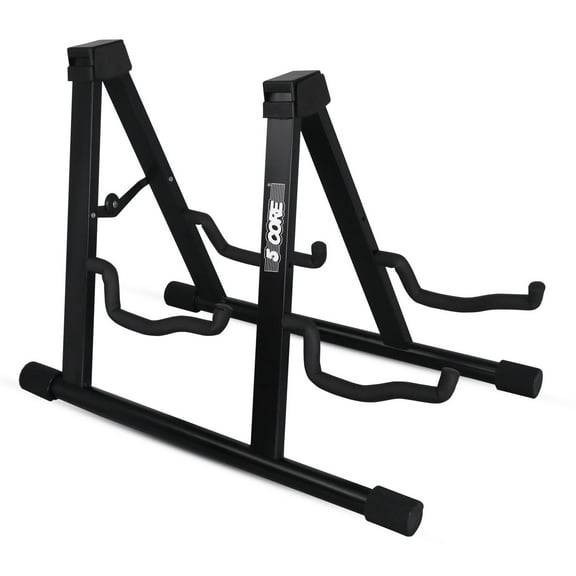 5 Core Double Guitar Stand A Frame Shape w Foam Arms Supports Acoustic Electric Bass Ukulele Banjo