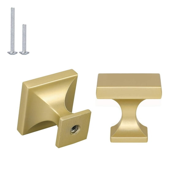 Haliwu 10 Pack Gold Cabinet Knobs Brushed Brass Dresser Drawer Knobs Square Gold Kitchen Cabinet Hardware Zinc Alloy