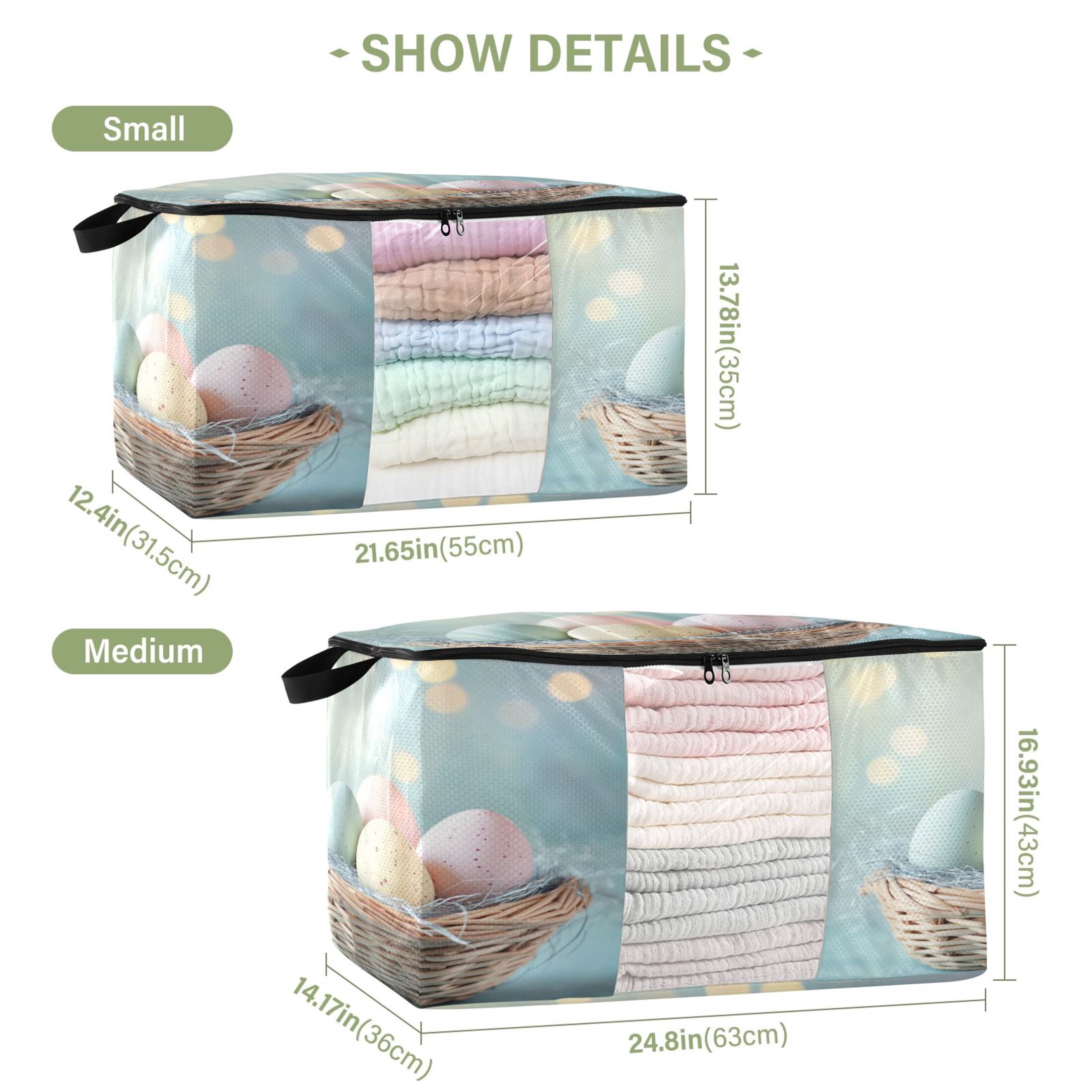 Foldable Clothes Storage Bags Clothes Organizer Bin with Clear Windows for Clothes Bedding Easter Basket with Eggs