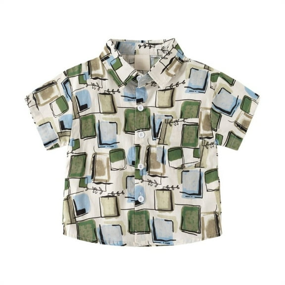 YunPes Hawaii Shirt for Boys Summer Casual Short Sleeve Shirt Beach Holiday Vacation Luau Lapel Collar Printing Clothes