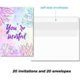 thumbnail image 3 of Cute Under the Sea Mermaid Birthday Party Invitations with Envelopes Set of 20 Purple Pink Girl Birthday Party Invites, 3 of 6