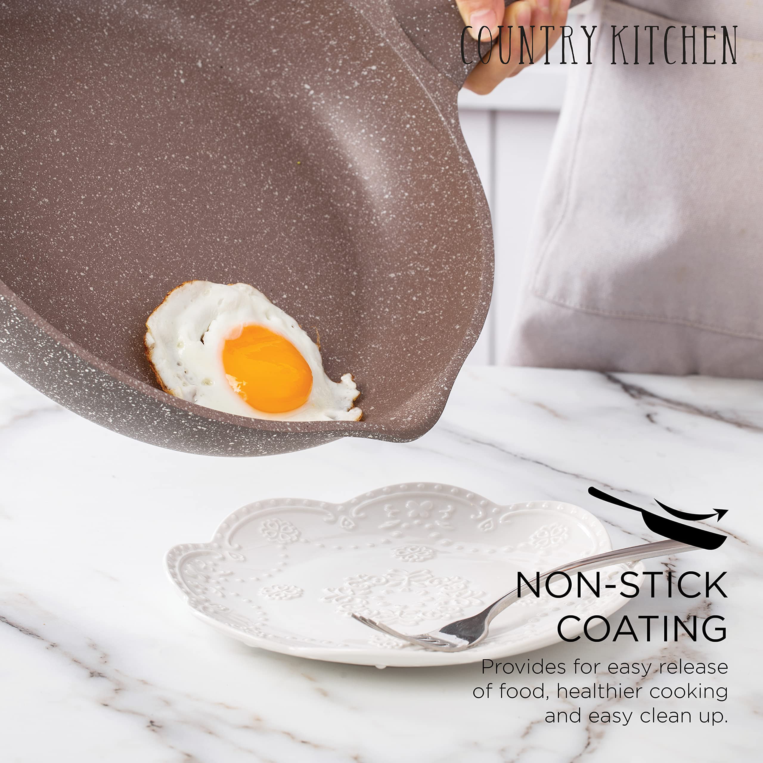 Country Kitchen Nonstick Induction Cookware Sets, 8 Piece Nonstick Cast  Aluminum Pots and Pans 