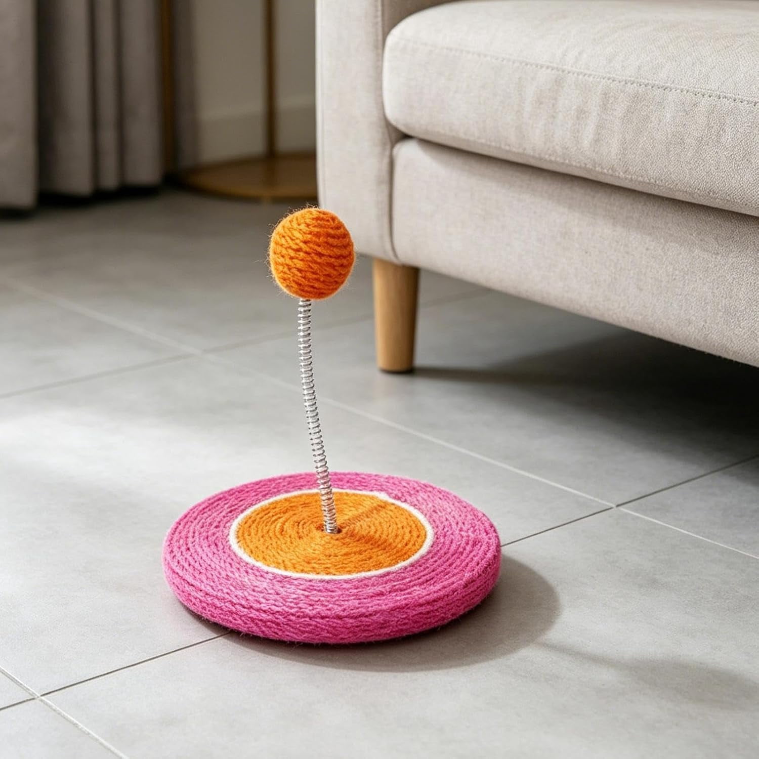Sisal Cat Scratcher with Rolling Ball, Durable Interactive Toy, Indoor for Cats