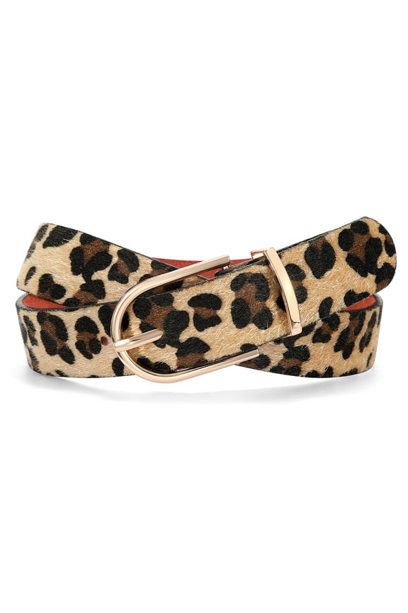 Plus Size Leopard Belt for Women Fashion Leather Belt with Gold Curved Pin Buckle