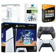 Sony PlayStation 5 Astro Bot Slim Digital Bundle with Disc Drive, Extra Controller, MightySkins Game Collection Services and 1 Year Extended Warranty - Gray Camo