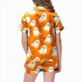 thumbnail image 4 of KPOPLK Girl's Halloween Pajamas Set Kids Girls Short Sleeve Button Down Shirt and Shorts Pjs 2Piece for 2-13Years,Size 6-7 Years, 4 of 5