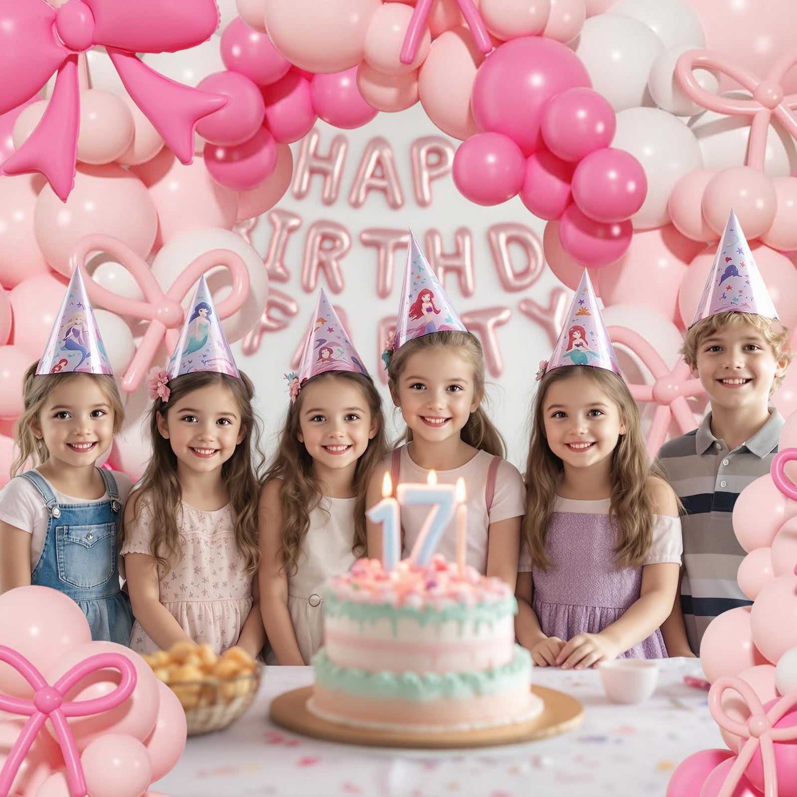 WODJR 149Pcs Bow Balloon Garland Arch Kit Coquette Birthday Decorations Pink White Balloon Arch Hot Pink Bowknot Balloon for Wedding Bridal Shower Girl Birthday Engagement Coquette Bow Party Supplies