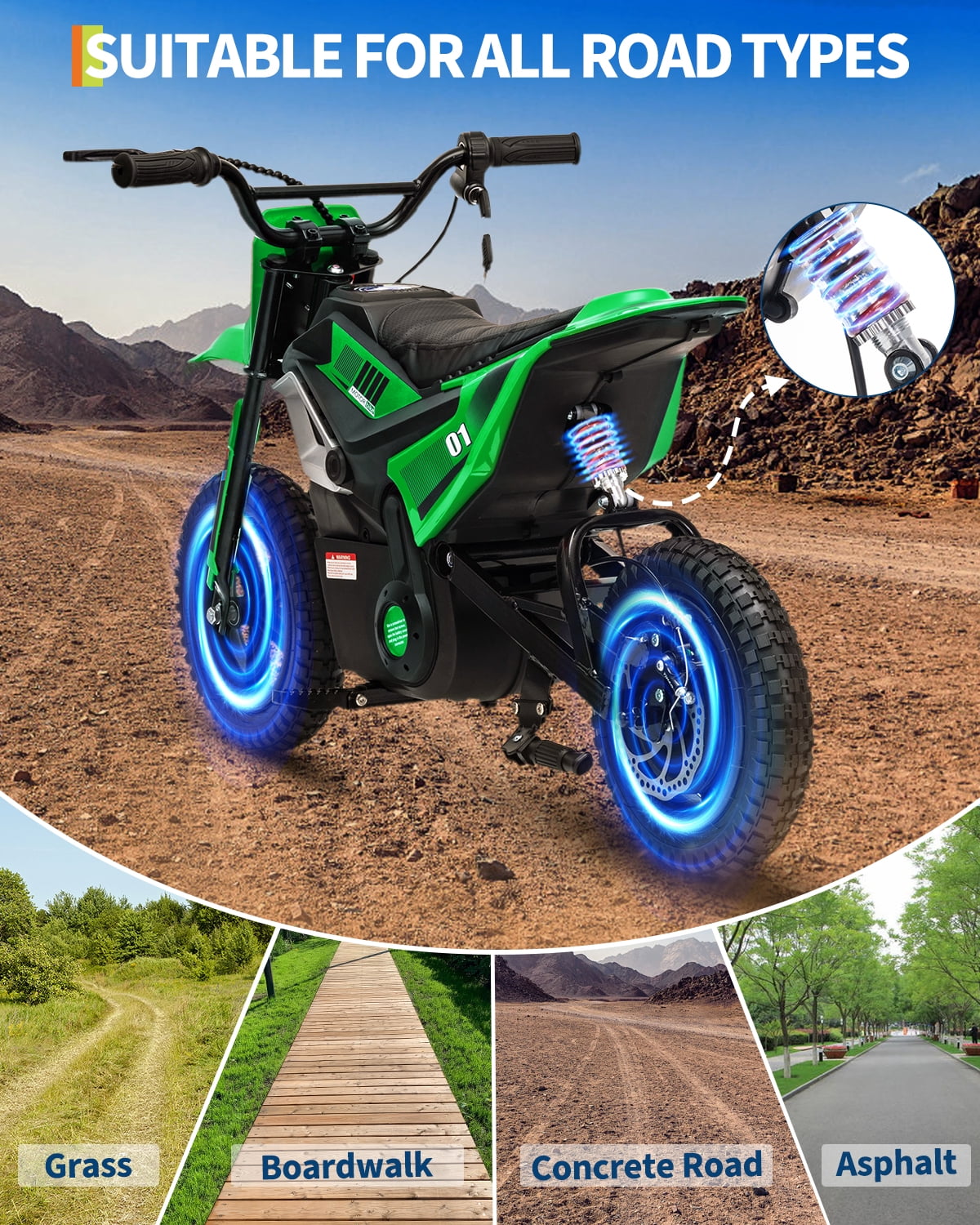 24V Kids Electric Dirt Bike - 350w Kids Motorcycle, 13.67 Mph Max Speed Electric Bike for Kid, Rear Wheel Suspension, 12 Miles Range, Twist Grip Throttle, Rubber Tire