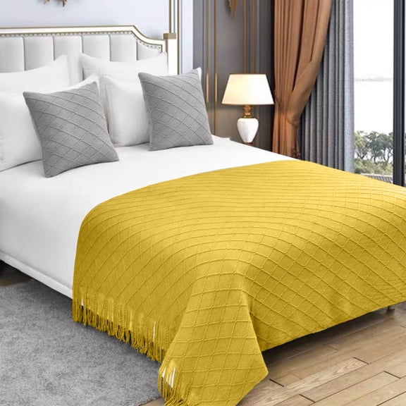 Needhep Premium Silky Fleece Blanket Queen Size Blankets For Bed,2024 New Heated Blanket,Lightweight Blanket, Guest Room Essentials (Yellow)