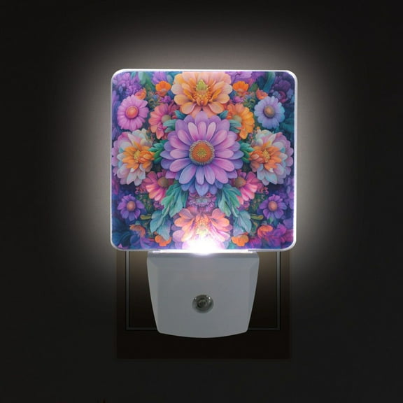 Yayeee LED Night Light for The Home Plug in With Light Sensors 2 Pack, Light Purple Flowers