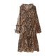 thumbnail image 3 of HH TRAF Vestido elegante de playa ajustado con volantes y cordones para mujer, estilo vintage, con estampado de leopardo, escote en V y mangas largas, 3 of 5
