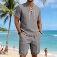 thumbnail image 6 of Sentmoon Two Piece Sets for Men Men's Top and Short for Men Stand Collar Top and Pocket Shorts Elastic Waist Solid Color Short Sleeve Loose Fit Casual Travel Lounge Wear S-3XL, 6 of 10