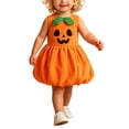 thumbnail image 2 of YUNLIUU Toddler Girl Pumpkin Dress Sleeveless Pumpkin Outfit Kids Dress up Halloween,1-2 Years,Orange, 2 of 3