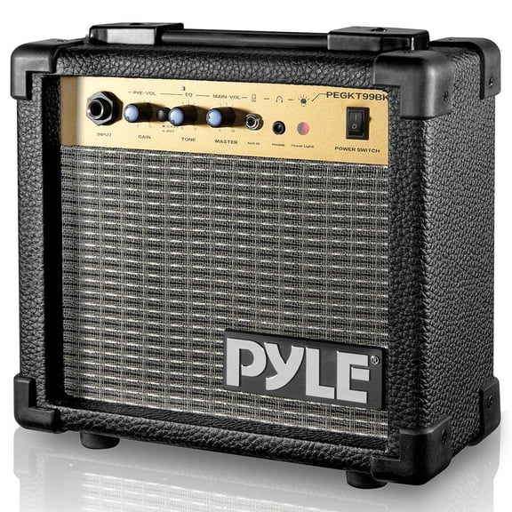 Pyle Portable Mini Electric Guitar Amp, 10W Practice Amplifier with 5" Speaker, Volume, Bass, Treble, Gain & Distortion Controls, Headphone Output, Carry Handle