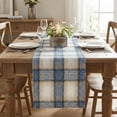 thumbnail image 3 of Sm:)e Blue Light Coffe Farmhouse Plaid Spring Winter Table Runner 13x108 Inch, Winter Rustic Holiday Check Kitchen Dining Table Decor, 3 of 7